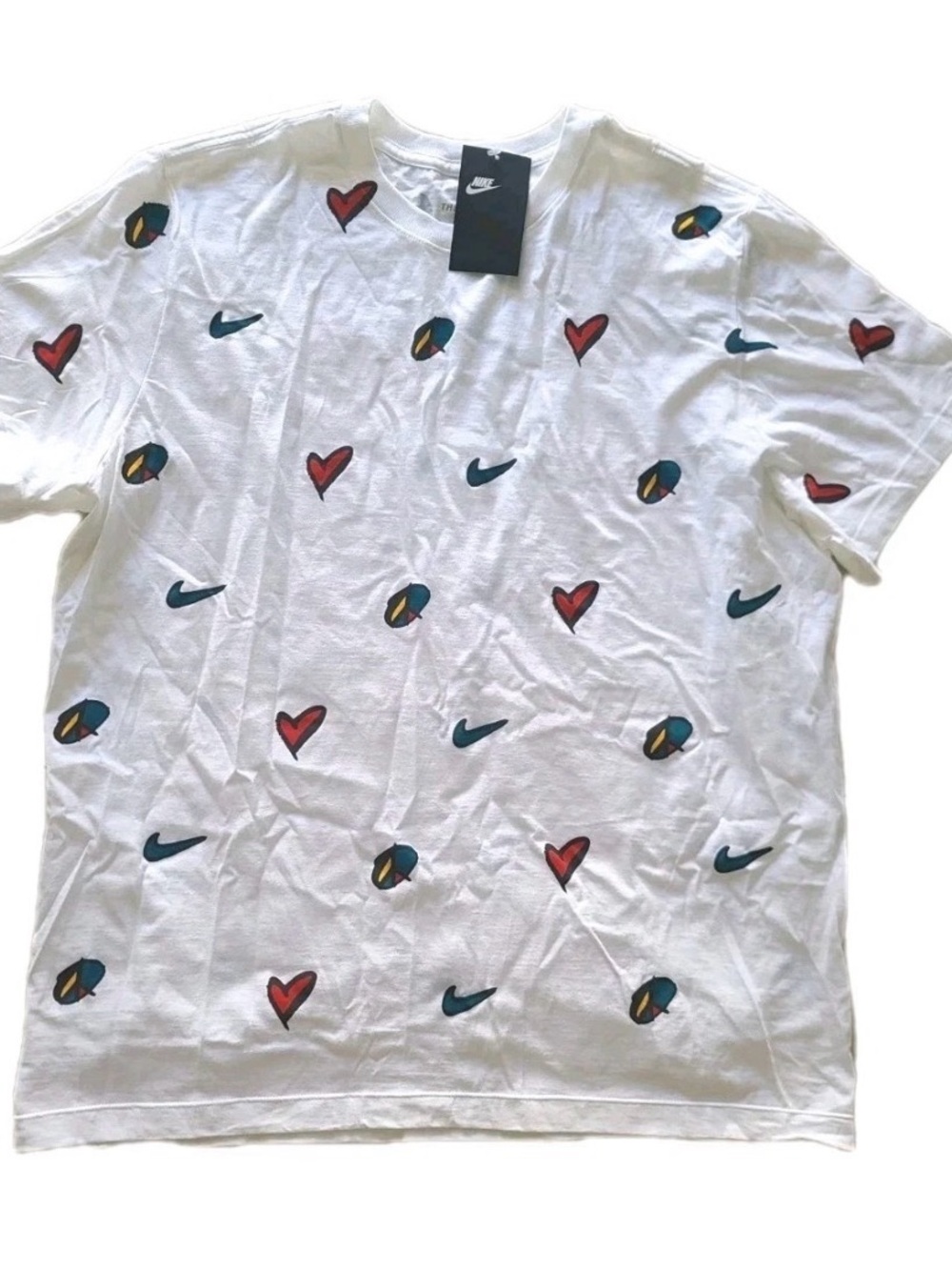 NEW Men's Size XL Nike Peace Love Crew Neck T-Shirt White DW5445-001 Tee Heart
